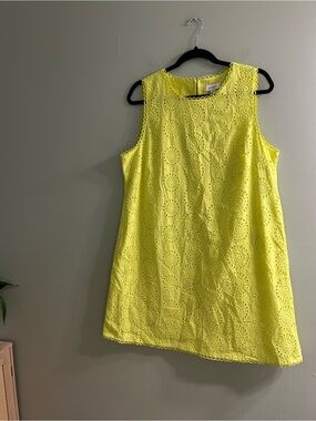ON·34TH lemon lime green eyelet detail mini dress summer effortless cotton